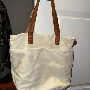 Simple Modern Medium Canvas Tote in Almond Birch color